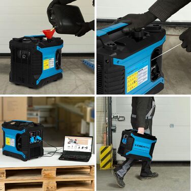 Інверторний генератор EBERTH потужністю 2000 Вт, тихий аварійний генератор з бензиновим двигуном потужністю 3 к.с., 4-тактний, генератор з 2 портами 230 В та 2 USB, інверторна технологія для живлення без стрибків напруги, інвертор потужністю 2000 Вт