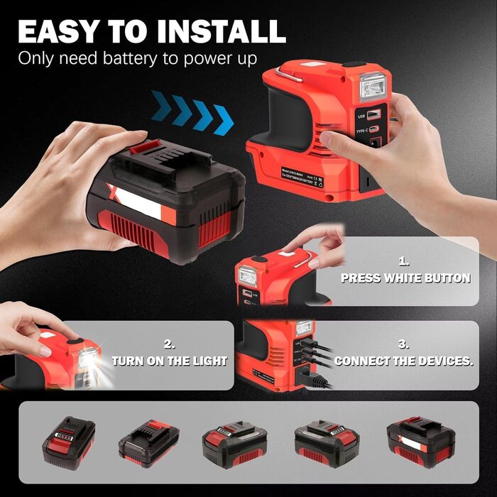 Інверторний блок живлення 220 Вт для акумулятора Einhell 18 В, інверторний генератор постійного струму 18 В на змінний струм 220 В, USB-адаптер живлення для Einhell Power X-Change з портом постійного струму, світлодіодним підсвічуванням та розеткою змінно