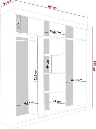 Білл Шафа Спальня Вішалка для одягу Шафа для спальні Маленька шафа Шафи 200x205x59 см Шафа Біла 200x205x59 см Біла