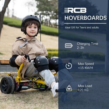 Позашляховий ховерборд RCB 8,5 дюймів з сидінням – Bluetooth-ховерборд з додатком, Hummer Hoverkart Go Kart для самобалансуючих ховербордів, подарунок для дітей, хіп-хоп чорний