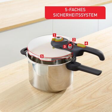 Скороварка Tefal Secure 5 Neo 6л, нержавіюча сталь, 22см, з кошиком та триножником, 2 рівні приготування, система безпеки Secure 5, для всіх типів плит (включаючи індукційні), підходить для посудомийки, P2530738