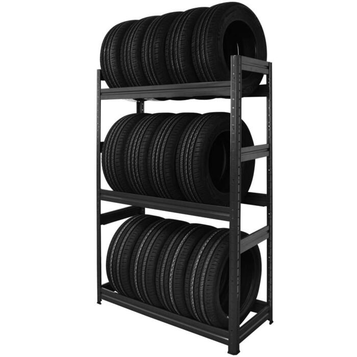 Стійка для шин - вантажопідйомність 450 кг - ВxШxГ 177 x 120 x 50 см - Міцна стійка до 18 шин - Графітово-сірий колір - Зроблено в ЄС - Міцна стійка для дисків для гаража, підвалу, складу та майстерні