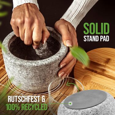 Ступка з пестком і кришкою - Герметичне закриття 2.0 накладка SolidStand 750 мл - Гранітна ступка преміум-класу світло-сірого коль