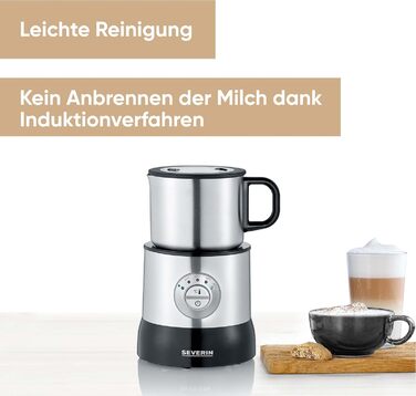 Індукційний спінювач молока SEVERIN, електричний спінювач молока без обпалення, можна мити в посудомийній машині, з матової нержав
