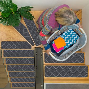 Килимок для сходів RIOLAND, нековзний, для використання в приміщенні, дерев&39яний, 20,3 x 76,2 см, діамантово-сірий