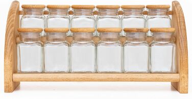 Підставка для спецій, полиця для спецій, підставка для спецій, букова деревина з 12 скляними банками для спецій
