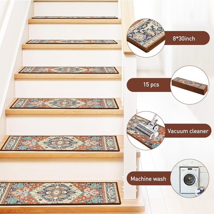 Дерев&39яні сходинки для внутрішніх сходів, 15 шт. , 20,3 x 76,2 см, нековзні килимові сходинки з багаторазовим клеєм TPR для дітей, людей похилого віку та собак, без залишків, 30 дюймів x 8 дюймів, червоні/зовнішні, однотонні (Getaway Solids) 15