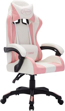 Ігрове крісло з RGB-підсвічуванням, офісне крісло, ігрове крісло, письмове крісло, обертове крісло, рожево-чорна штучна шкіра