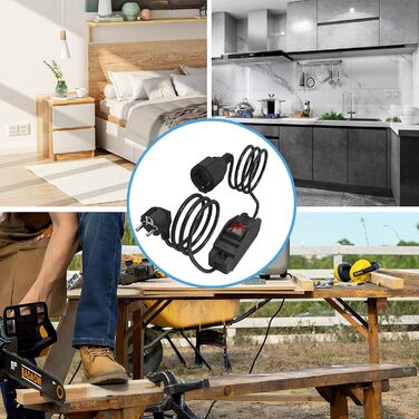 Подовжувач із захисним контактом 2M, подовжувач з вимикачем, кабель Schuko, 16A 250V для зовнішнього або внутрішнього використання, будинок, офіс