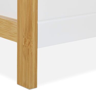 Полиця для ванної кімнати Relaxdays з 3 кошиками, окремостояча полиця з бамбука та МДФ, ВxШxГ 74,5 x 28 x 20 см, кухонна полиця, натуральний/білий колір, інженерна деревина