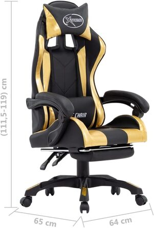 Ігрове крісло Homediy з підставкою для ніг, підголівником, поперековою опорою, офісне крісло, поворотне крісло, крісло керівника, письмове крісло, спортивне сидіння, гоночна шкіра, золотисто-чорне, з підставкою для ніг
