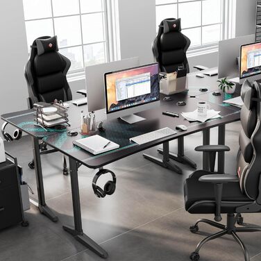 Ігровий стіл EUREKA ERGONOMIC 15270 см, великий комп&39ютерний стіл, ергономічний ігровий стіл для ПК з гачком для навушників, тримач для напоїв для домашнього офісу 152 x 70 см, чорний