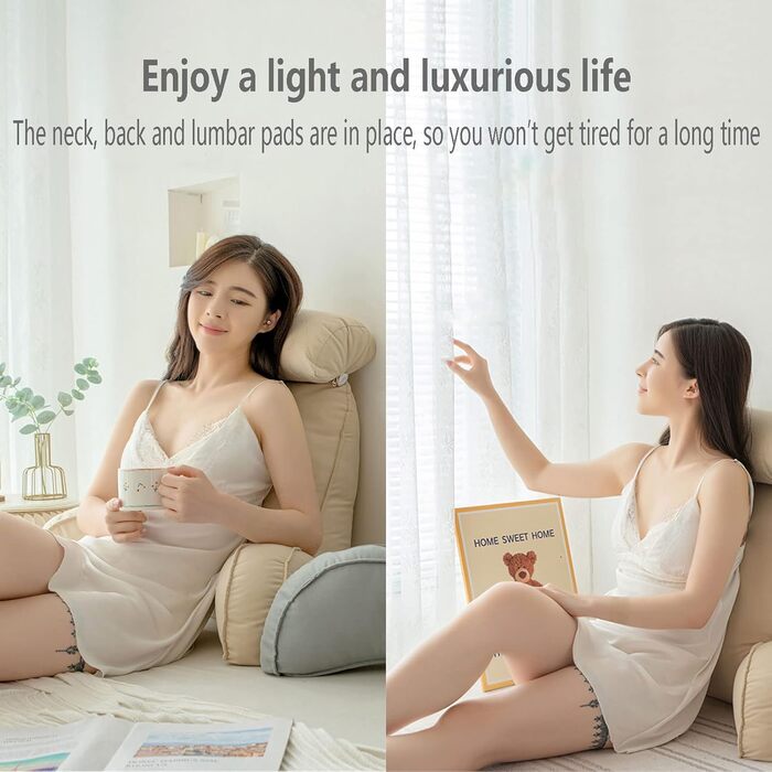Подушка для відпочинку на ліжку, подушка для читання, подушка для спини з підлокітниками, ідеальна клиноподібна подушка з подушкою для шиї, для читання, роботи та ігор на ліжку, дивані чи кушетці