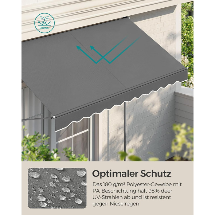 Тент SONGMICS із затискачем, балконний тент, регульований по висоті, з ручним приводом, сонцезахист, для балкону, тераси, саду, 250 x 120 см, антрацит GSA252G02 250 Вт см антрацит