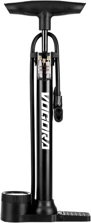 Велосипедний насос VOGORA, підлоговий, 16.5 дюймів (~42 см), 11 бар / 160 PSI, інтегрований циліндр (сталь), чорний