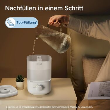 Міні-зволожувач повітря LEVOIT 2,5 л до 25H для дитячої кімнати, тихий зволожувач повітря з верхнім заповненням 26 дБ для кімнатни