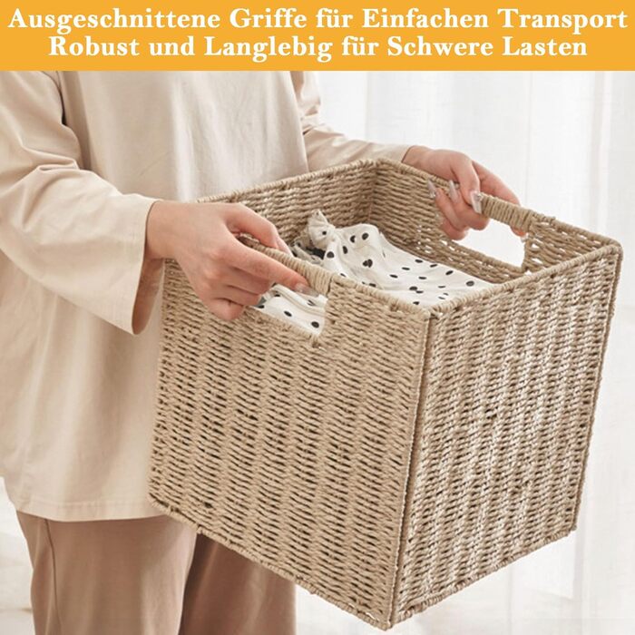 Набір плетених кошиків для зберігання з 4 предметів, складаний плетений кошик для зберігання Kallax, 28 x 28 x 28 см, міцний кошик для зберігання з ручками для полиць, комори, ванної кімнати, вітальні