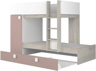 Двох'ярусне ліжко для двох дітей з висувним ліжком і шафою Колір білий потертий і античний рожевий