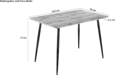 Обідній стіл SAM Trondheim 115 x 75 см Деревина під дикий дуб Швейцарський край Чорний металевий каркас на 4 ніжках Їдальня та кухня 115 x 75 см МДФ / Чорний каркас