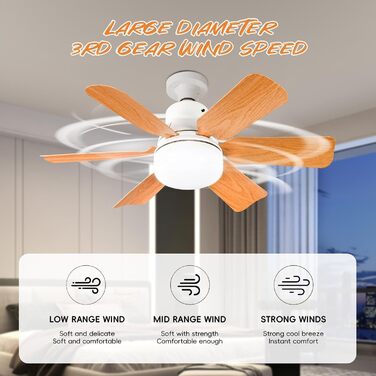 Стельовий світильник Dcbeduff fan 40W, стельовий вентилятор 51cm з підсвічуванням, розетка E27, 3 колірні температури, 3 швидкості, тихий стельовий вентилятор для спальні, вітальні та кухні (A)