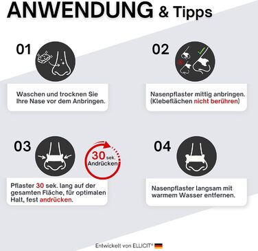 Назальні пластирі чорні, упаковка з 30 преміальних назальних пластирів, проти хропіння, додаткова підтримка для занять спортом та кращої якості сну, краще дихання при закладеному носі, назальні пластирі один розмір 75 Ефективність