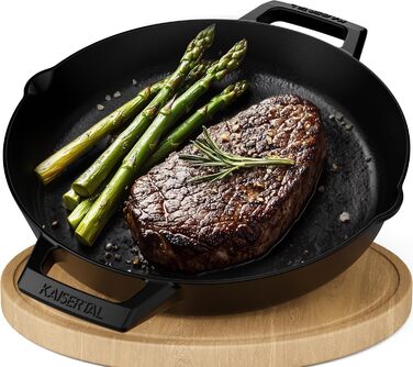 Емальована чавунна сковорода - Антипригарний ефект - 2,7 л, чорна - Ідеально підходить для всіх типів плит - Сковорода-гриль Індук