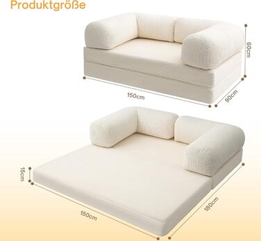 Диван MeMoreCool 4-в-1 без кісток, розкладний диван-ліжко з підлокітниками, розкладним матрацом та кріслом-ліжком, зручний розкладний диван для вітальні та спальні як шезлонг або гостьове ліжко, бежевий