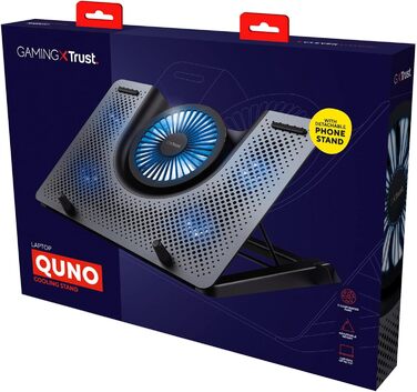 Охолоджувальна підставка для ноутбука Trust GXT 1125 Quno з 5 вентиляторами та LED-підсвічуванням, тримач для смартфона, запобігає перегріву, сумісна з ноутбуками/MacBook до 17,3 дюймів