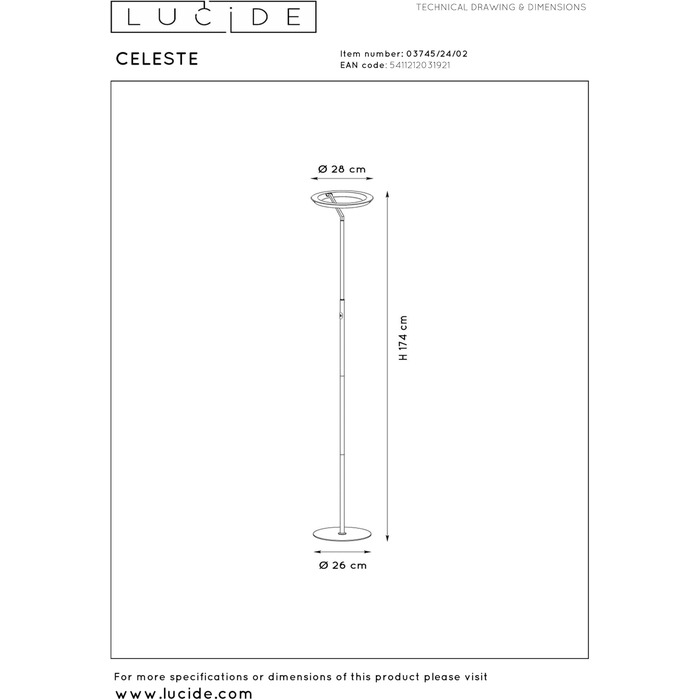 Торшер LUCIDE CELESTE Ø 28 см LED з димером 21W 2700K Матове золото/Латунь