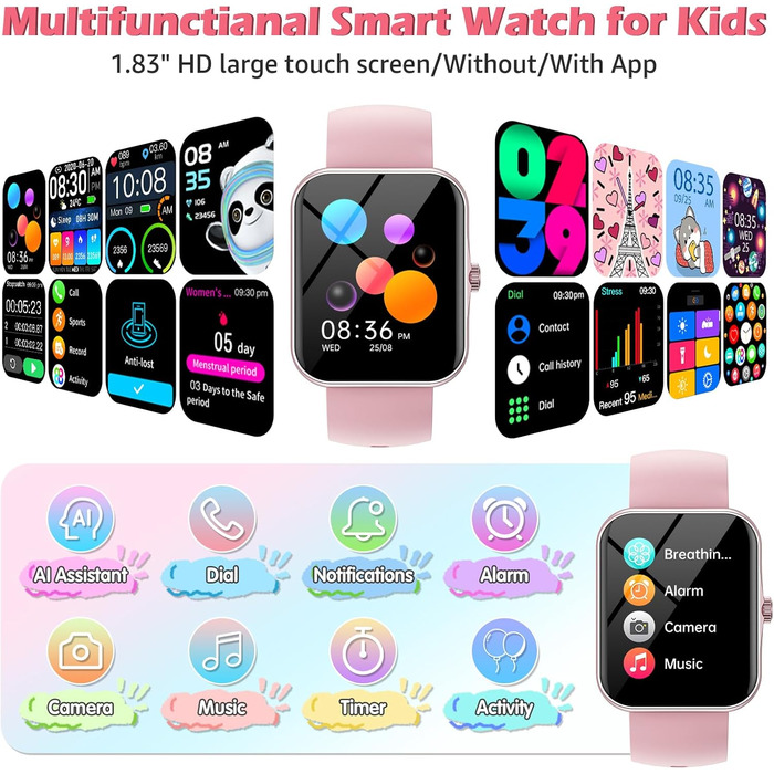 Дитячий смарт-годинник, дитячий спортивний фітнес-годинник для дівчаток та хлопчиків з крокоміром, понад 100 спортивних режимів, будильник, ігри, секундомір, дитячий годинник, повідомлення, годинник активності для підлітків 5-16 років, подарунки, рожевий