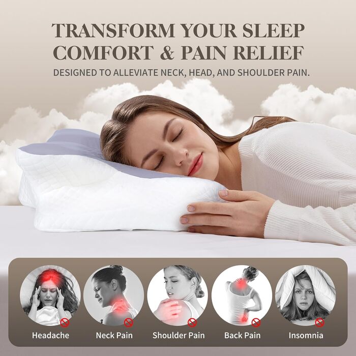 Подушка з піни з ефектом пам&39яті, ортопедична подушка для підтримки шиї, подушка для підтримки голови, ергономічна для тих, хто спить на боці, оптимальний комфорт при болю в шиї та плечах, сіра, 35,0 сантиметрів x 15,0 сантиметрів