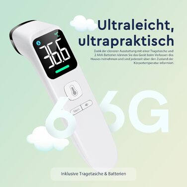 Клінічний термометр безконтактний для немовлят, дітей та дорослих, інфрачервоний налобний термометр з ультрачітким світлодіодним дисплеєм, високою точністю та сигналізацією про лихоманку - (білий)