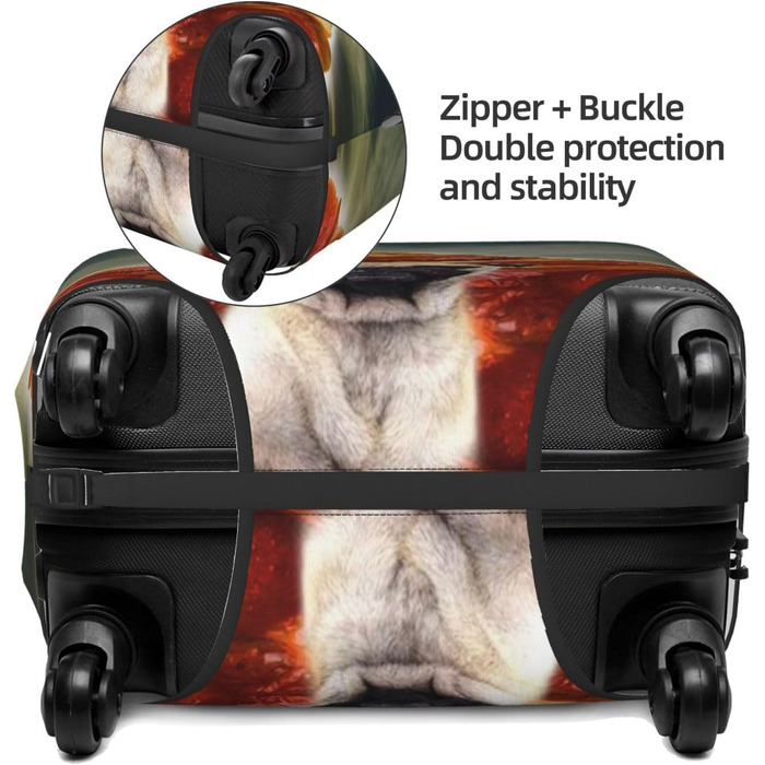 Кумедні мопси, захисний чохол для валізи Піца з песиком, міцний захист для валіз розміром 45.7 - 81.3 см, розмір XL, чорний, екстра-великий