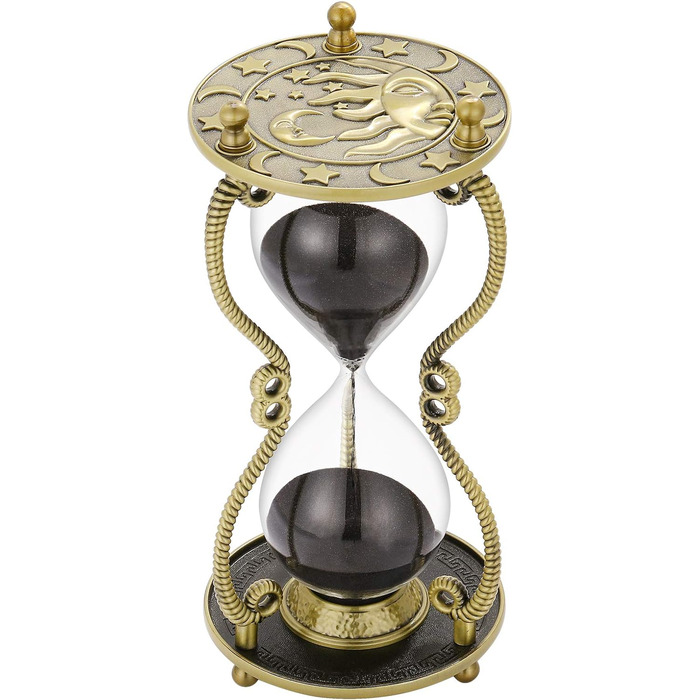 Пісочний годинник SuLiao для Uten, поворотний на 720, старовинний білий пісочний годинник, вінтажний пісочний годинник 1 Hora Reloj de Arena, великий метал, пісочний годинник, офіс, письмовий стіл, дім, весільне оформлення (чорний, 60 хвилин)