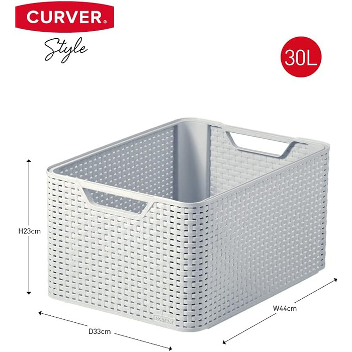 Великий прямокутний кошик для зберігання Curver з ротанговим ефектом, для кухні, вітальні, ванної кімнати, спальні, 30 л, сірий, 30 л сірий, одинарний*