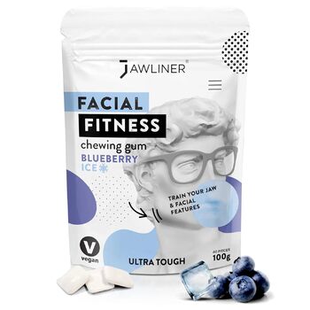 Jawliner® - Піонер найміцнішої ручної роботи Extreme Ultra 15x Harder Jawline Gum, що включає 12 тижнів коучингу - Жувальна гумка з чорницею без цукру - Тренажер для підборіддя - Жувальна гумка для формування щелепи (2 місяці упаковки)