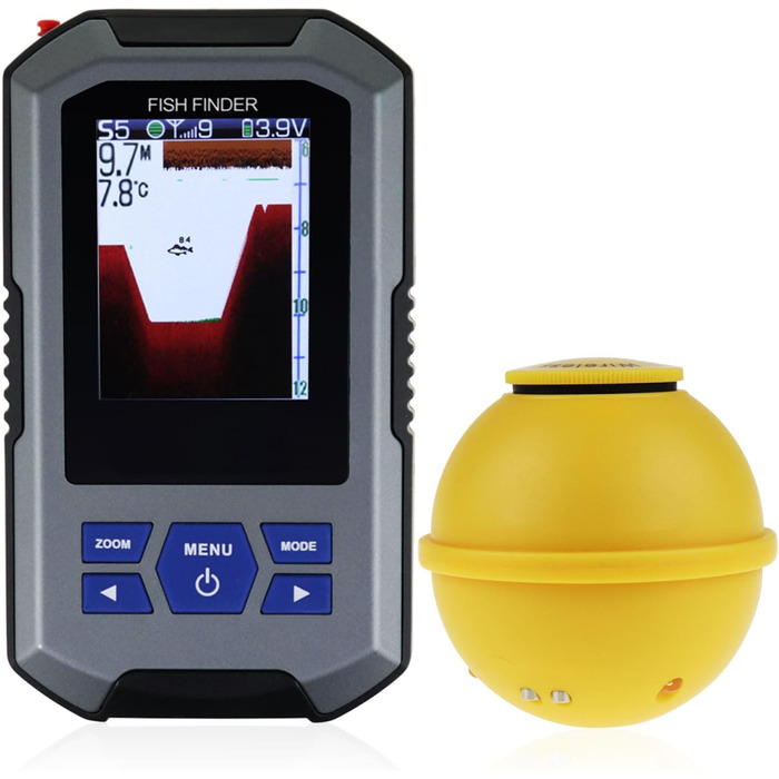 Бездротовий датчик ехолота 125 кГц, частота 45 метрів/147 футів, функція сигналізації глибини та великий РК-дисплей