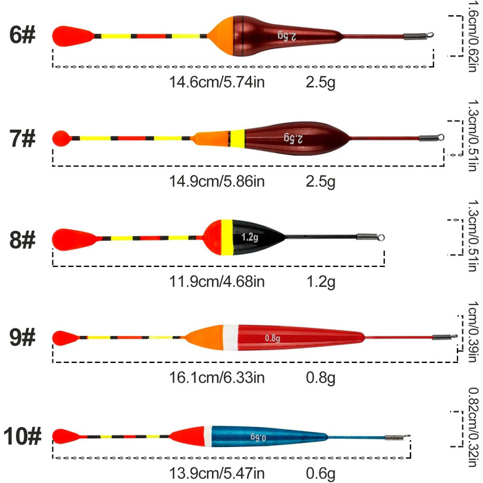 Набір поплавців для риболовлі 10 предметів Поплавок для лову форелі 0,6 г/0,8 г/1,2 г/2,5 г/3 г/4,5 г Набір поплавців для риболовлі