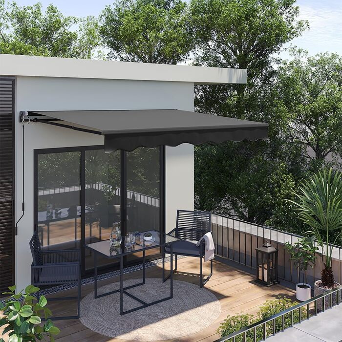 Тент STEELSØN Kestria для балкона/дахової тераси/саду 200x150 см Тент зі складними кронштейнами, непрозорий та водонепроникний Вулична рулонна штора з ручкою виготовлена з пластикової тканини Сонцезахисний тент з настінним кронштейном, антрацит