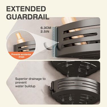 Кутова полиця для душу Lekesky без свердління, з міцними присосками, з алюмінію та нержавіючої сталі, знімна полиця для ванної кімнати, кухні, орендованого житла (набір 2 шт., графітовий сірий колір). Кутова - графітовий сірий.