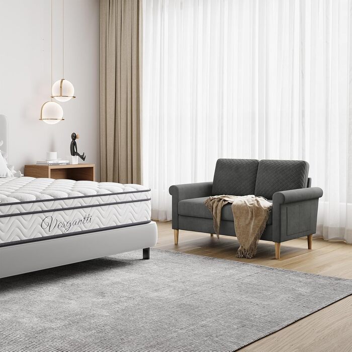 Місний диван Vesgantti, невеликий тканинний диванчик з підлокітниками, міні-диван для вітальні/квартири/офісу, легке складання, 123 x 70 x 88 см, сірий, міні-2-місний, 2-