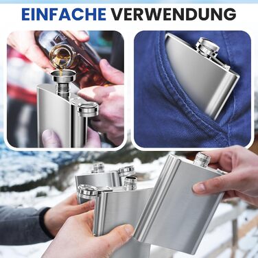 Фляга з нержавіючої сталі об&39ємом 0,5 л, срібляста, з гвинтовою кришкою - герметична, місткість 500 мл, 17x13x3 см - багаторазова пляшка для алкоголю, кишенькова фляга, півлітра, 18 унцій, 1 x 500 мл