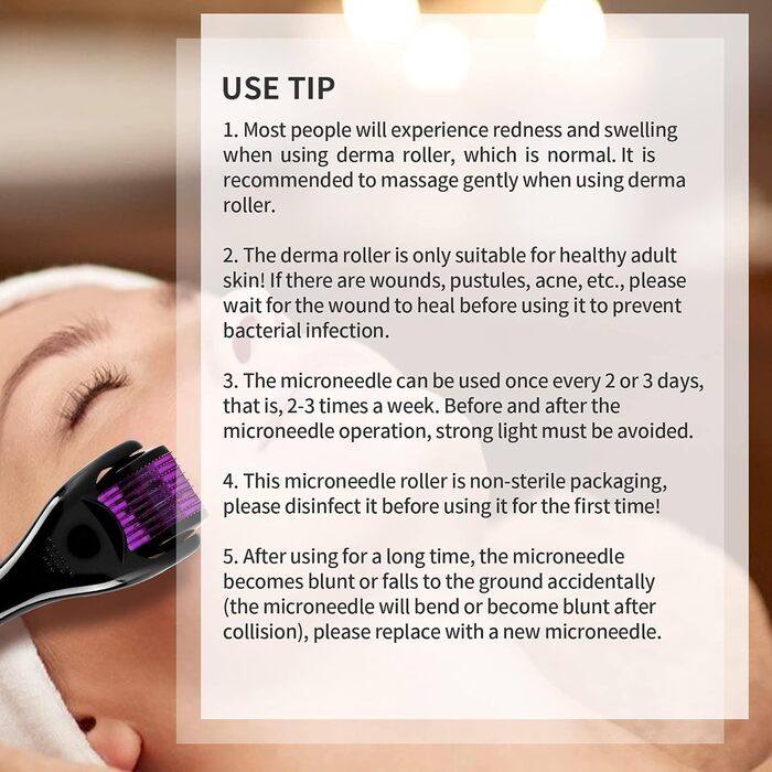 Дермароллер 0,25 мм голки 540 титанових мікроголок - для регенерації шкіри, догляду за обличчям, стимуляції росту волосся/бороди, зменшення випадіння волосся 0,25 мм
