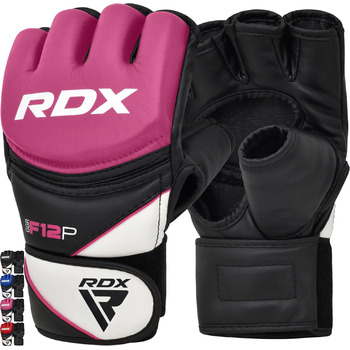 Професійні рукавички RDX MMA, греплінг, спаринг, тренування, шкіра майя, кікбоксинг, бойові мистецтва з підкладкою, муай-тай, боксерський мішок, мішки з піском, боксерські рукавички, чоловічі та жіночі бойові мистецтва, рожевий колір S