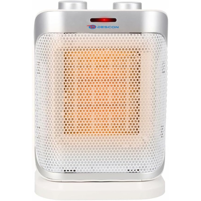 Керамічний вентилятор-обігрівач з коливаннями DESCON 1500 Вт, білий, 3 режими потоку повітря, термостат, захист від перегріву, для зонального обігріву, компактний дизайн