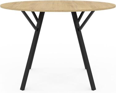 Круглий обідній стіл YSEULT 4-6 персон, дерево та чорний промисловий дизайн, 110 см