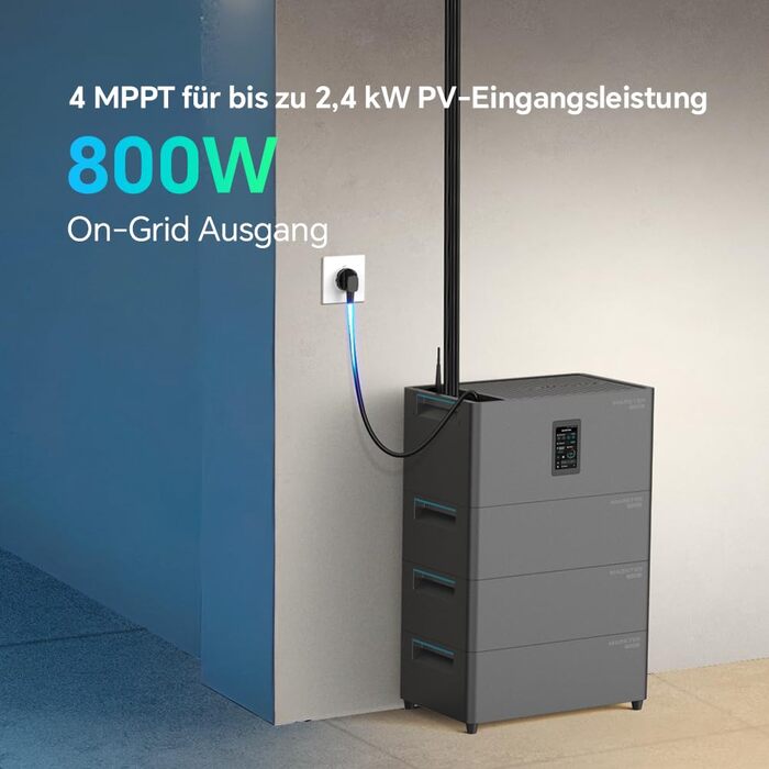 Балконна електростанція Marstek Jupiter C Plus з накопичувачем та інвертором, 0 ПДВ, акумулятор LFP 2,56 кВтгод з лічильником, керування за допомогою застосунку, 4 MPPT 2,4 кВт вхідна потужність PV/800 Вт вихідна потужність мережі, IP65, Plug&Play 2560 Вт