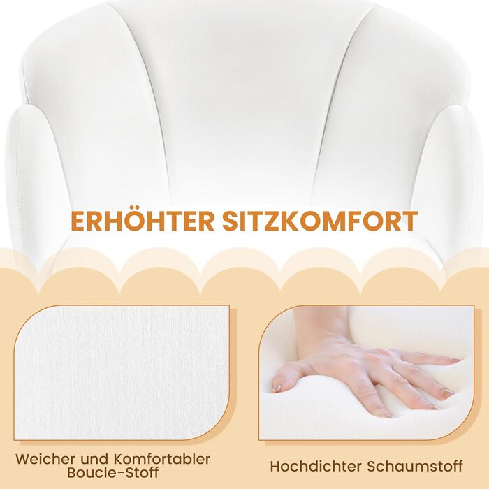 Офісне крісло Yaheetech з поворотом на 360, оксамитове офісне крісло з подвійною подушкою сидіння, туалетний стілець у формі пелюстки, поворотне крісло для офісу/спальні/вітальні, білий колір