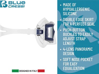 Маска унісекс для дайвінгу та сноркелінгу з 4 окремими загартованими лінзами або комплект маскасноркель Scilla Top Dry Combo для необмеженого кругового огляду Combo Clear/Ice Blue