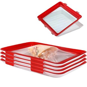 Елементний лоток для зберігання продуктів, лоток для свіжості із силіконовою кришкою, вакуумний лоток для зберігання свіжості з еластичною плівкою та пряжкою, лоток для делікатесів, тарілка для свіжості в холодильнику, 4-